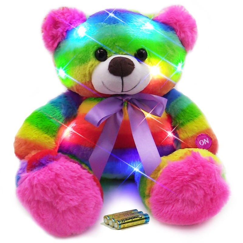The Noodley Rainbow Lites Light Up Teddy Bear Stuffed Animal Plush Led Night Light Sleep Toy For Girls (16 Inch, Batteries Inclu