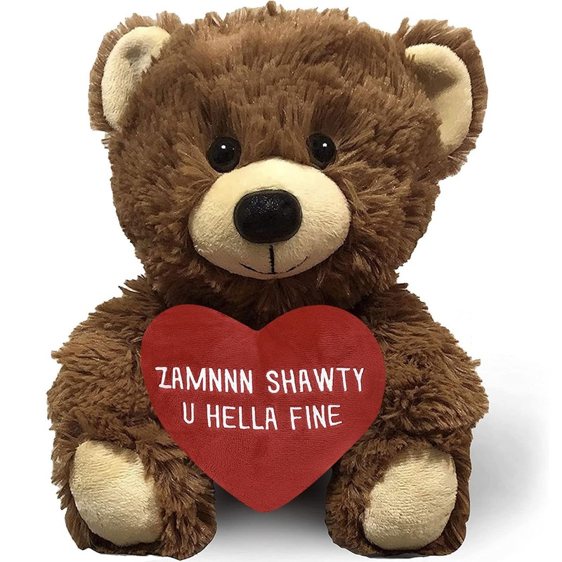 Zamnnn Shawty U Hella Fine - 10'' Teddy Bear & Gift Bag - Funny Stuffed Animal Plush Gift For Girlfriend, Boyfriend, Best Friend