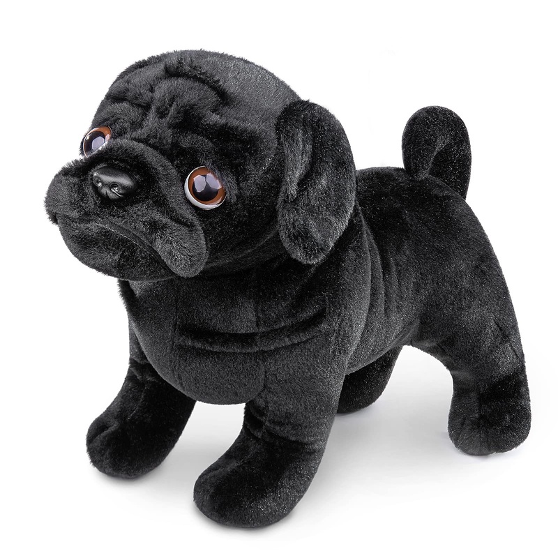 Zhongxin Made Black Pug Plush Toy - Realistic 12'' Standing Black Pug Dog Stuffed Animal, Cute Dog Puppy Plushie Toy, Unique Plu