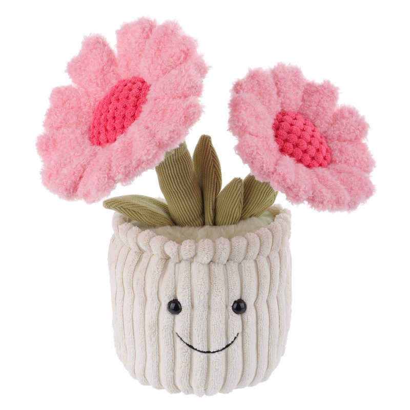 Apricot Lamb Soft Sunflower Plant Plush Toy, Stuffed Pink Flower Pot, Kawaii Plushie For Kids, 9''