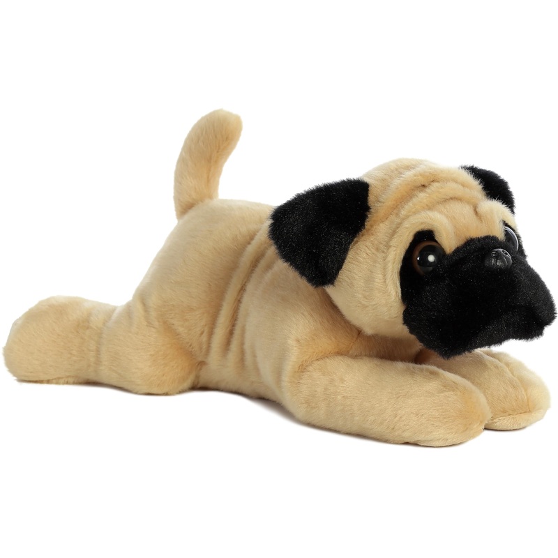 Aurora Adorable Flopsie Pug-Ger Stuffed Animal - Playful Ease - Timeless Companions - Brown 12 Inches