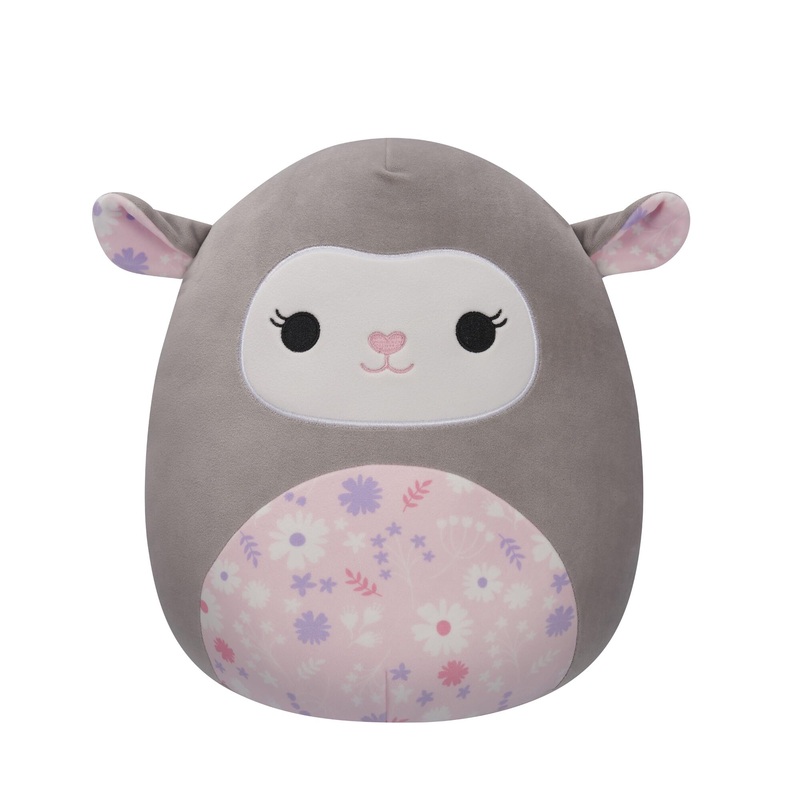 Squishmallows Original 12-Inch Elea Grey Lamb With Pink Floral Belly - Official Jazwares Plush