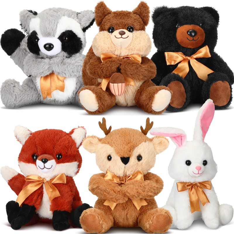 Syhood 6 Pieces Woodland Stuffed Animal Set 11.8 Inch For Baby Shower Plush Woodland Toy Wild Stuffed Animals For Themed Parties