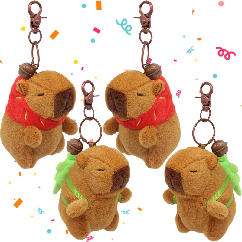 Wueuru 4 Pcs Capybara Plush Keychain Toy,Valentines Day Gift Capybara Stuffed Animals 4'' Cute Capybara Plush Toy Doll Key Chain