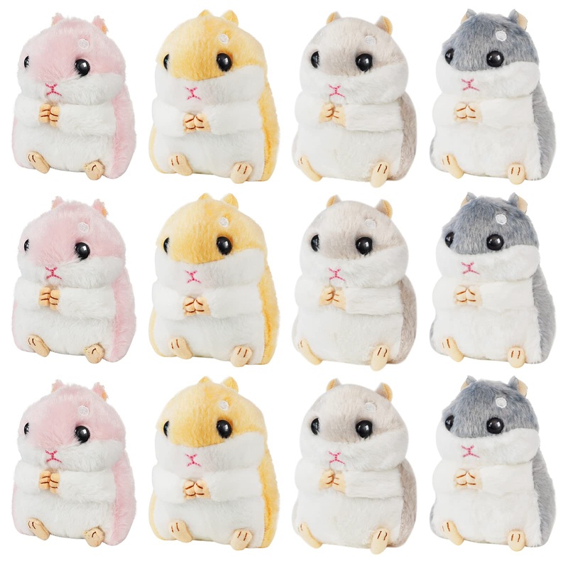12 Pieces Cute Hamster Stuffed Animal Bulk Hamsters Plush Toy Small Stuffed Doll With Chain For Kid Boy Girl Party Favors Goodie