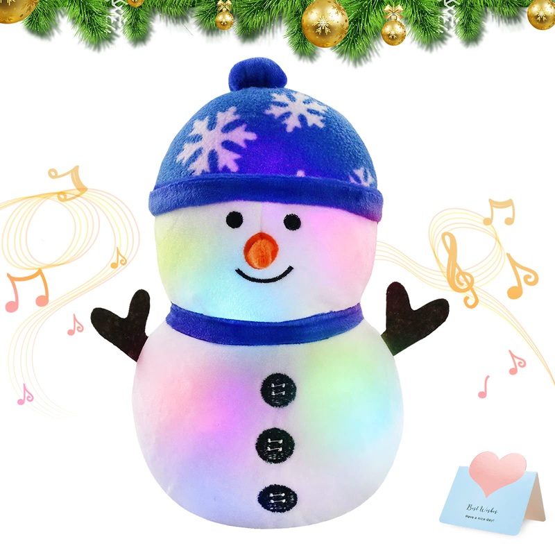 Bstaofy Led Musical Snowman Christmas Stuffed Animal Light Up Plush Toy Soft Adorable Singing Animate Pals For Kids, 11'' (Snowm