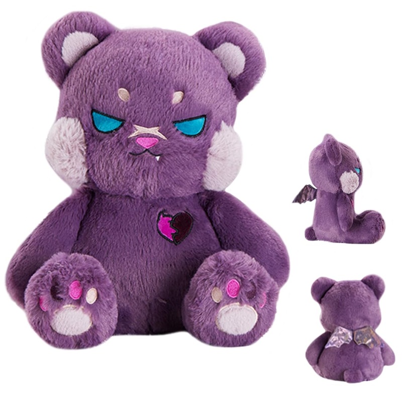 Elainren Creepy Gothic Bear Stuffed Gifts, Plush Goth Teddy Bear With Wings, Crazy Purple Bear Plushie Toy Dreadful Bear Stuffed