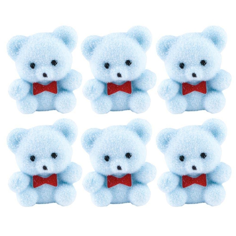 Factory Direct Craft Package Of 18 Flocked Miniature Light Blue Teddy Bears - Tiny Bear Shaped Figurines (Size: 1 Inch)