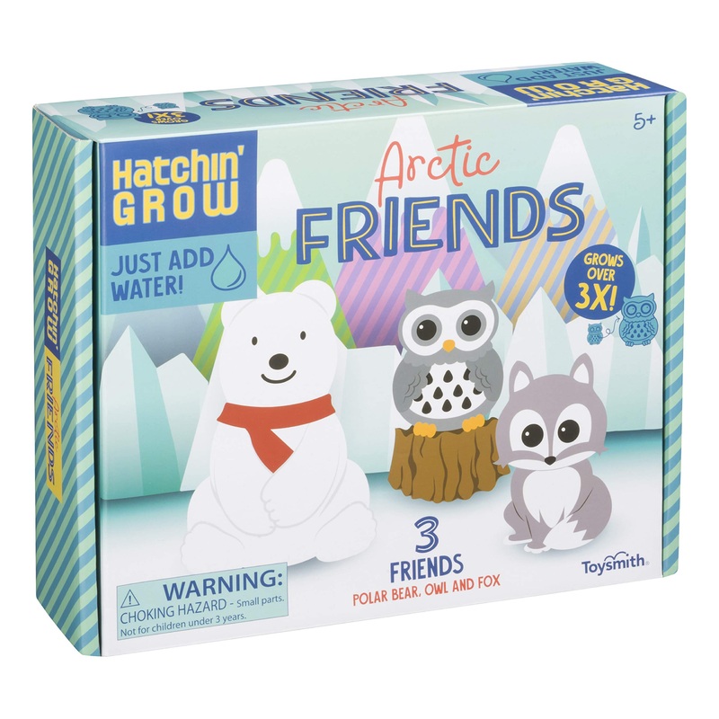 Toysmith Hatchin' Grow Artic Friends Add Water Holiday Winter Toys For Kids - Owl, Fox, Polar Bear, 4 Inches (6927)