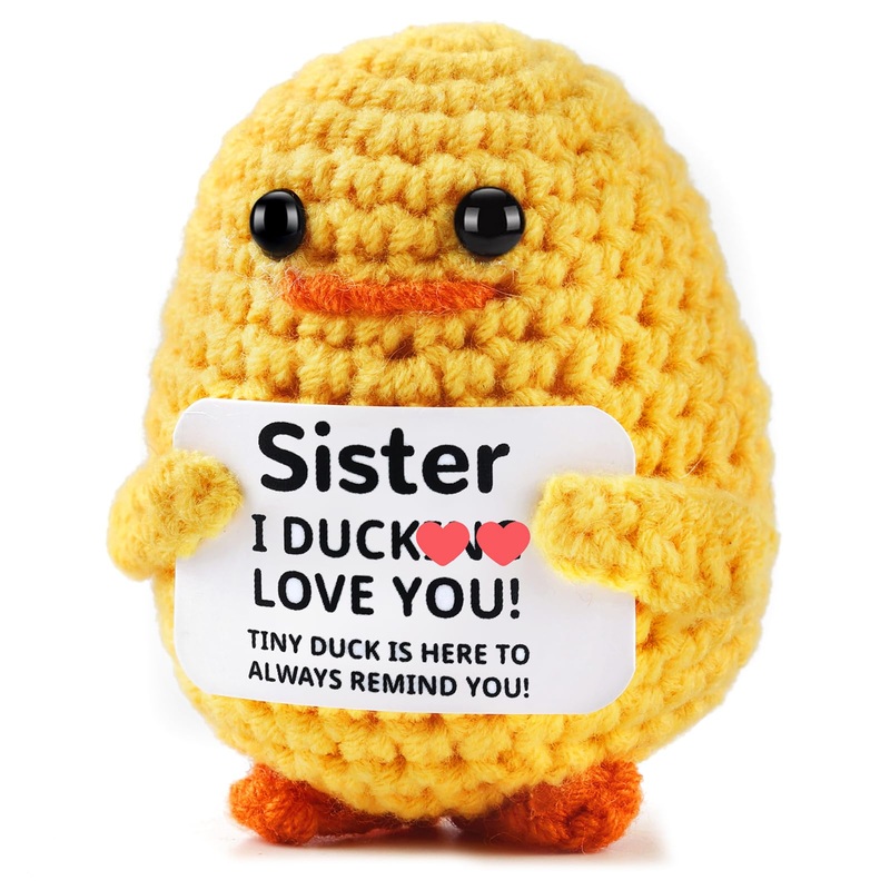 Zlsptk Positive Crochet Animals Duck Emotional Support Plush Funny Gift For Women Friends Sister Birthday Emotional Support Doll