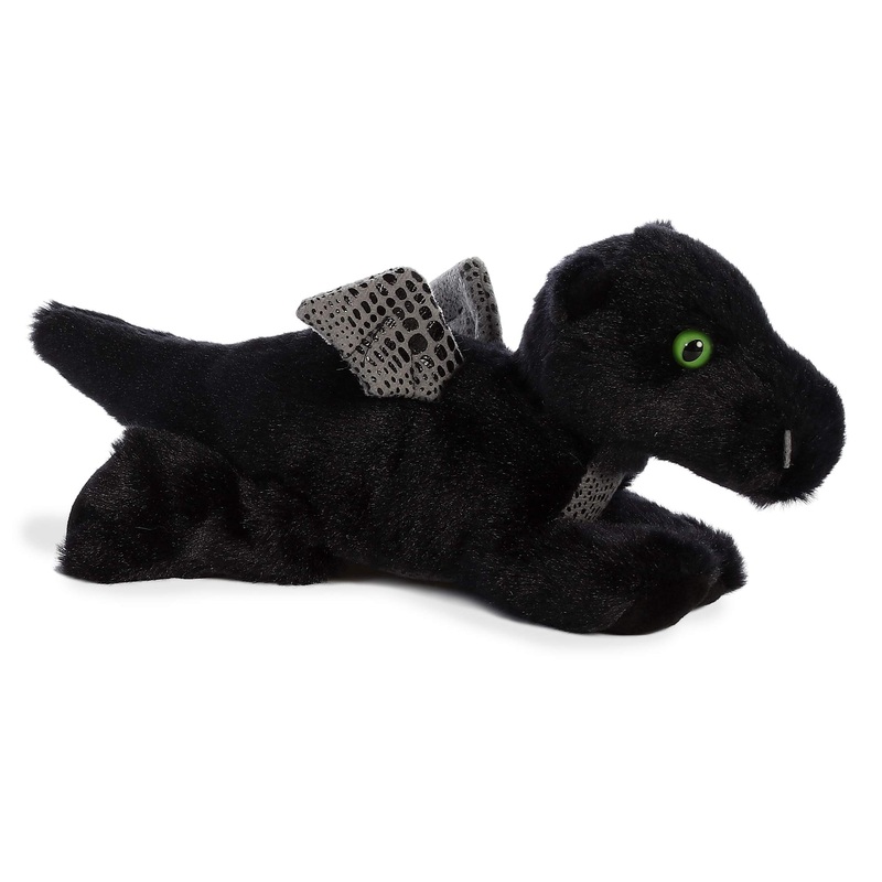 Aurora Adorable Mini Flopsie Midnight Dragon Stuffed Animal - Playful Ease - Timeless Companions - Black 8 Inches