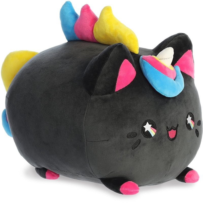 Aurora Enchanting Tasty Peach Ink Drop Unicorn Meowchi Stuffed Animal - Bright & Colorful Design - Showpiece Plush - Black 16 Inches