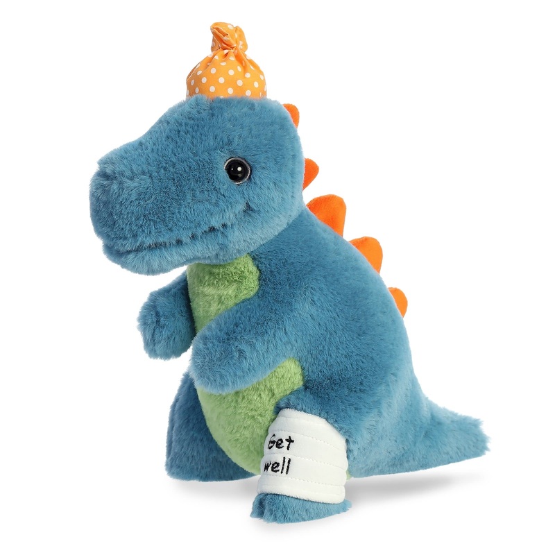 Aurora Heartwarming Sentiment Get Well Dino Stuffed Animal - Emotional Connection - Personalized Gifting - Blue 11.5 Inches