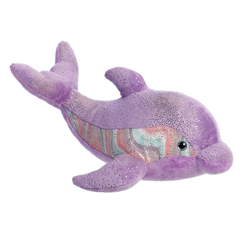 Aurora Huggable Destination Nation Dolphin Stuffed Animal - Global Exploration - Learning Fun - Purple 12 Inches