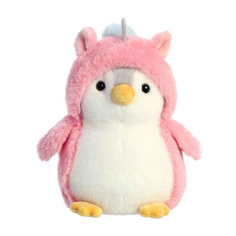 Aurora Playful Pompom Penguin Unicorn Stuffed Animal - Vibrant Companions - Endless Fun - Pink 7 Inches