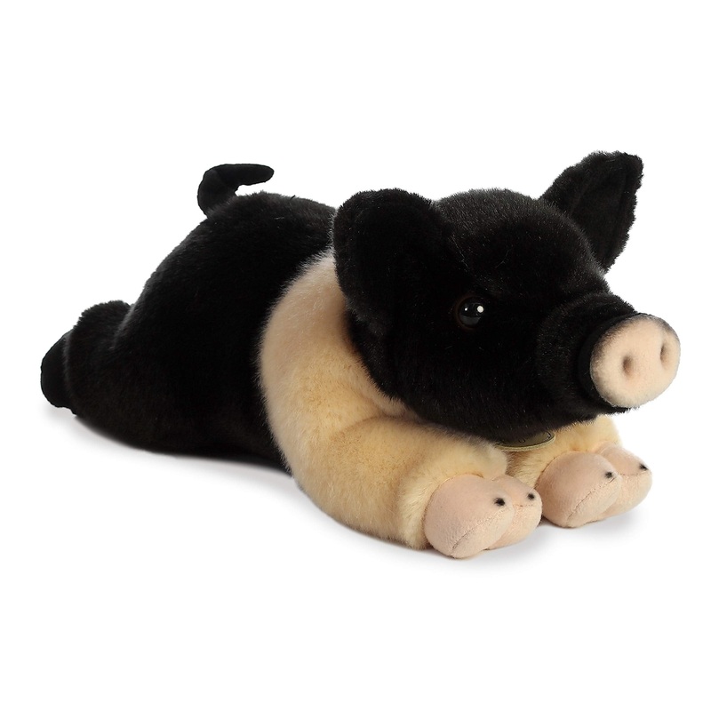 Aurora Realistic Miyoni Hampshire Pig Stuffed Animal - Lifelike Detail - Cherished Companionship - Black 12 Inches