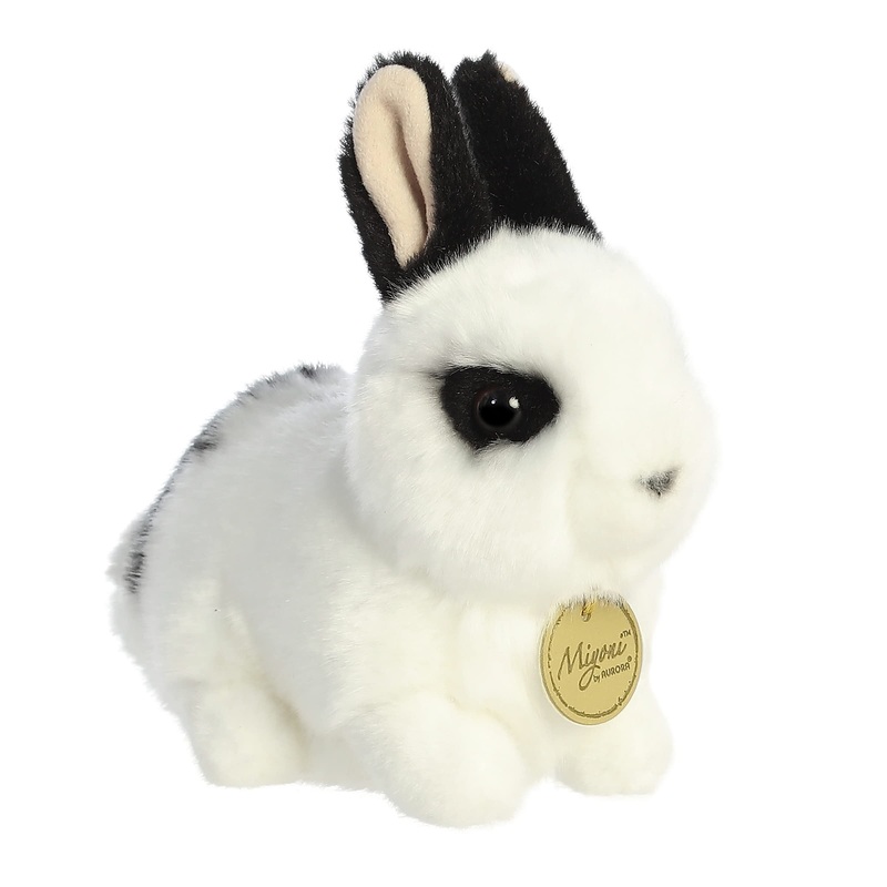 Aurora Realistic Miyoni Rex Rabbit Stuffed Animal - Lifelike Detail - Cherished Companionship - Black And White 8 Inches