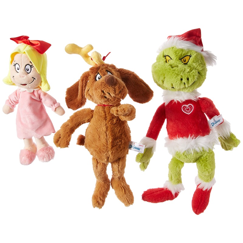 Aurora World Dr. Seuss Cindy Lou Who 12', Grinch Santa 19', & His Dog Max 18' Christmas Special Set Of 3 Plush Toys, Multicolor