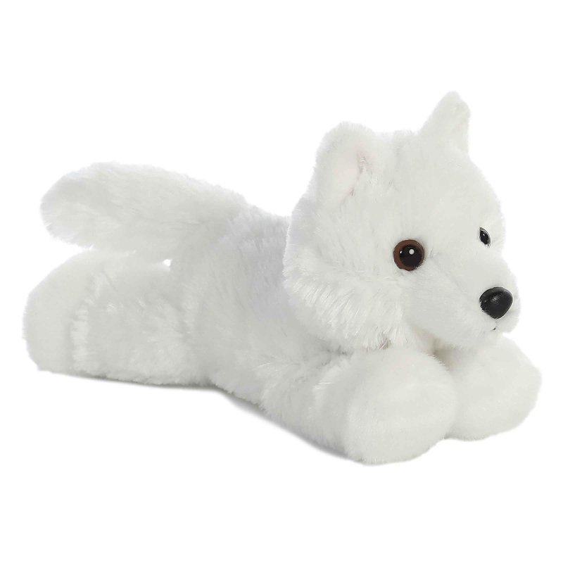 Aurora Adorable Mini Flopsie White Wolf Stuffed Animal - Playful Ease - Timeless Companions - White 8 Inches