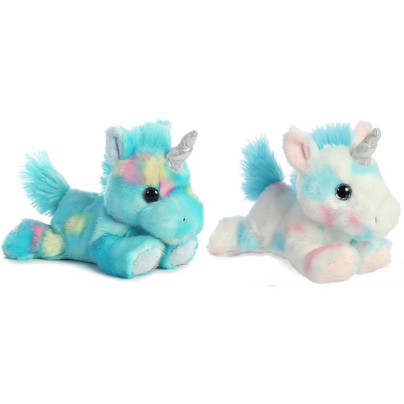 Aurora Bundle Of 2 Stuffed Beanbag Animals - Blueberry Ripple Unicorn And Cake Pop Unicorn, Blue/White, Multicolor
