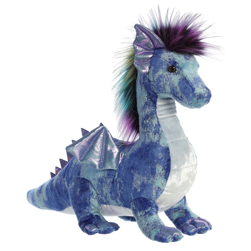Aurora Exquisite Luxe Boutique Zion Dragon Stuffed Animal - Luxurious Elegance - Sensory Delight - Blue 17 Inches