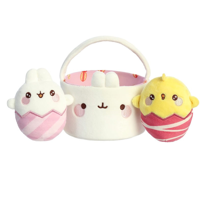 Aurora Playful Molang Easter Basket Stuffed Animal - Adorable Characters Design - White 6 Inches