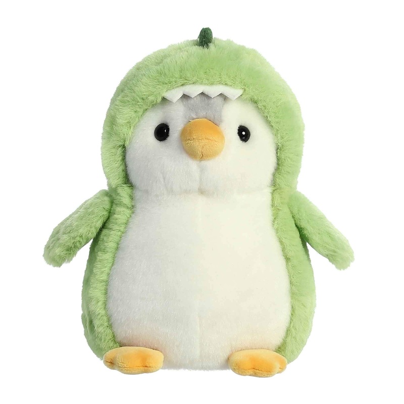 Aurora Playful Pompom Penguin Dino Stuffed Animal - Vibrant Companions - Endless Fun - Green 7 Inches