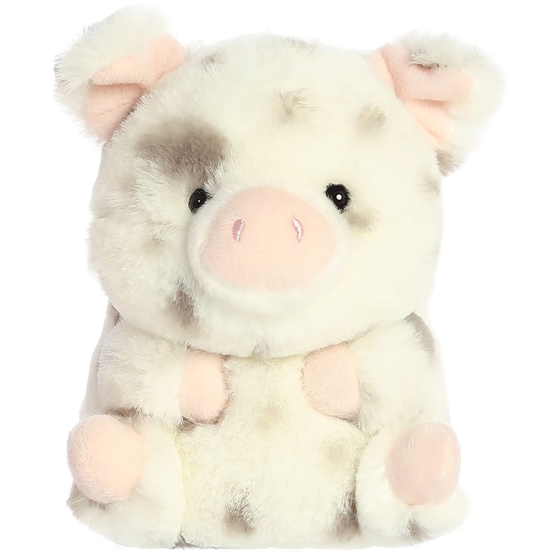 Aurora Round Rolly Pet Periwinkle Pig Stuffed Animal - Adorable Companions - On-The-Go Fun - White 5 Inches