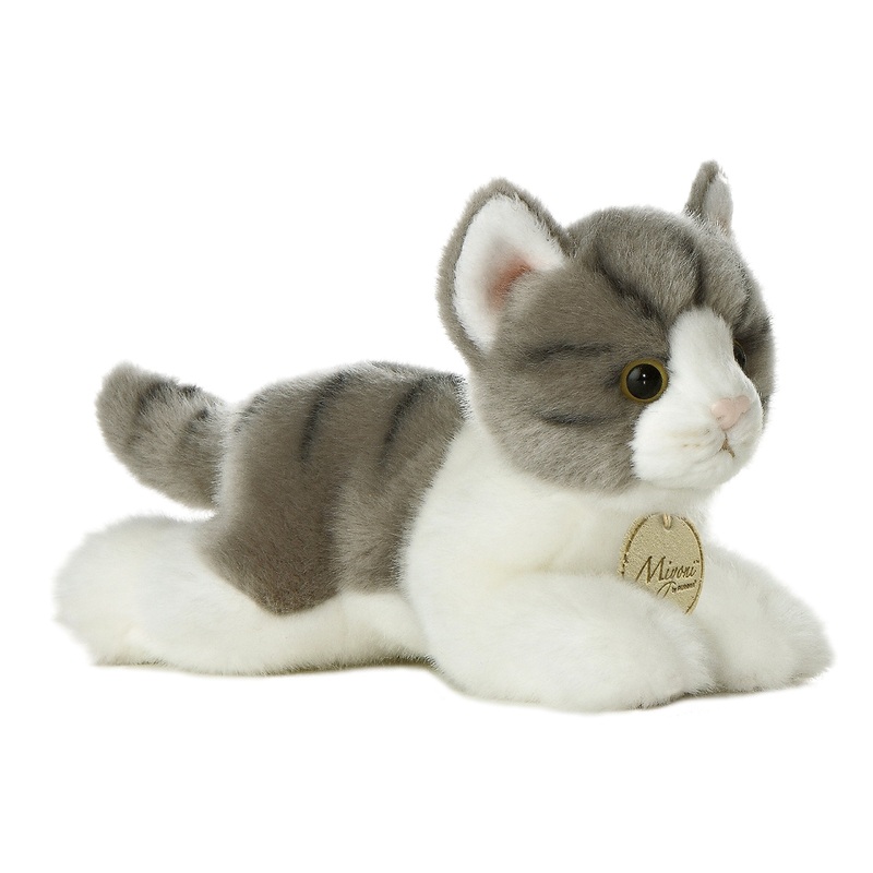 Aurora Adorable Miyoni Grey Tabby Cat Stuffed Animal - Lifelike Detail - Cherished Companionship - 8 Inches