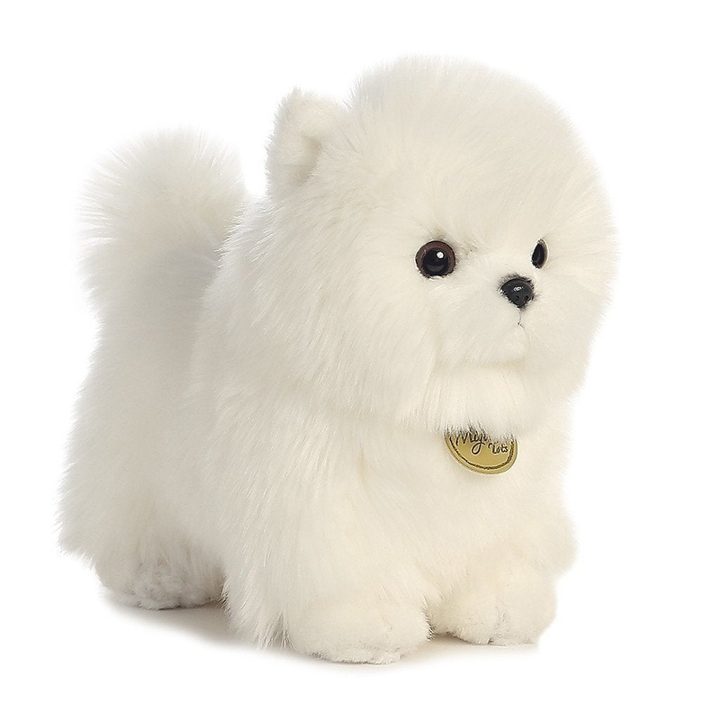 Aurora Adorable Miyoni Tots Pompom Pup Stuffed Animal - Lifelike Detail - Cherished Companionship - White 9 Inches