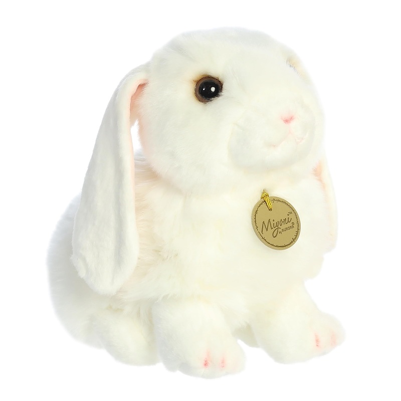 Aurora Realistic Miyoni Lop Eared Bunny Stuffed Animal - Lifelike Detail - Cherished Companionship - White 9 Inches