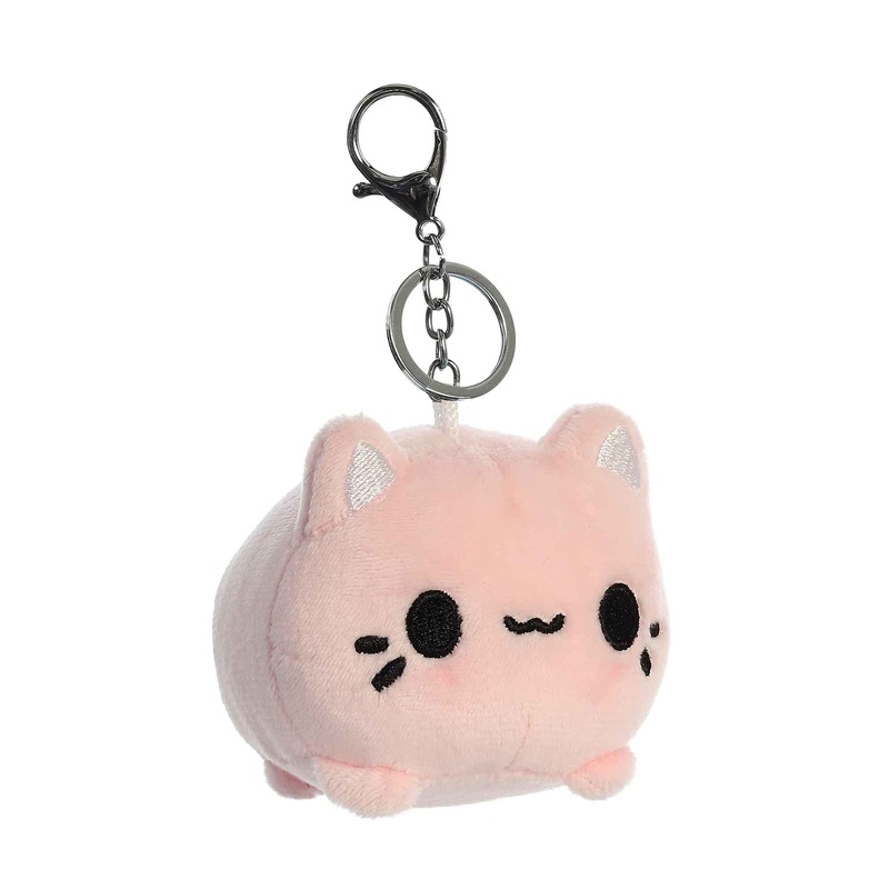 Aurora Enchanting Tasty Peach Strawberry Meowchi Keychain Stuffed Animal - Bright & Colorful Design - Showpiece Plush - Pink 3.5 Inches