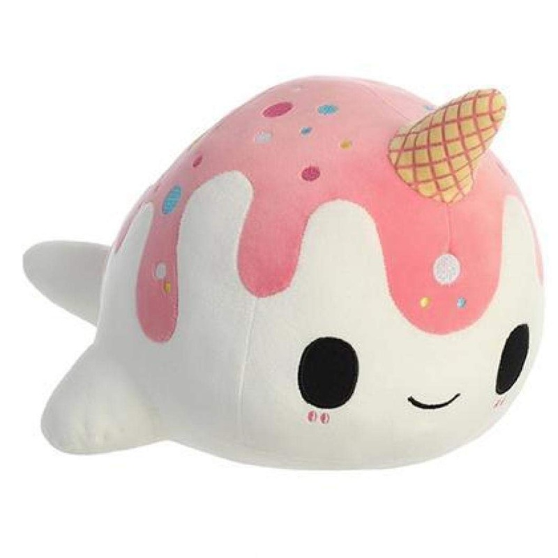 Aurora Enchanting Tasty Peach Vanilla-Berry Nomwhal Stuffed Animal - Bright & Colorful Design - Showpiece Plush - White 12.5 Inches