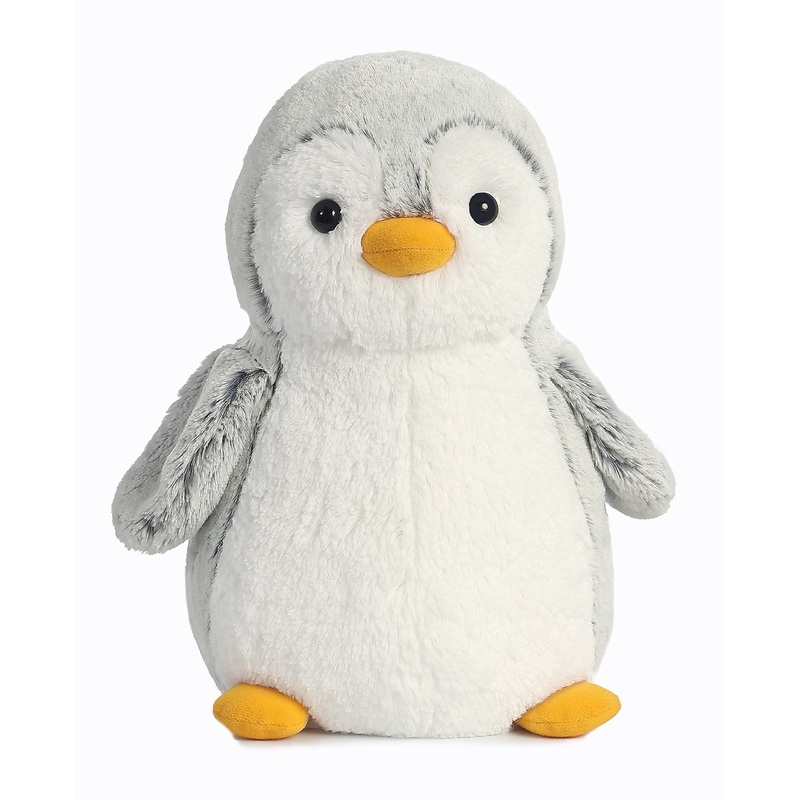Aurora Playful Pompom Penguin Stuffed Animal - Vibrant Companions - Endless Fun - Gray 11.5 Inches