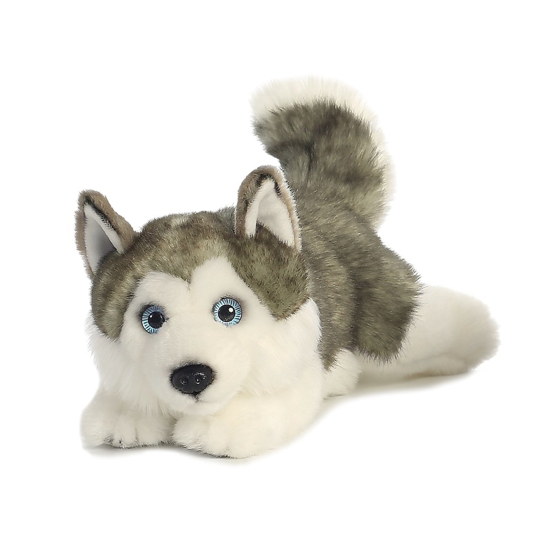 Aurora Realistic Miyoni Lying Husky Stuffed Animal - Lifelike Detail - Cherished Companionship - Gray 11 Inches