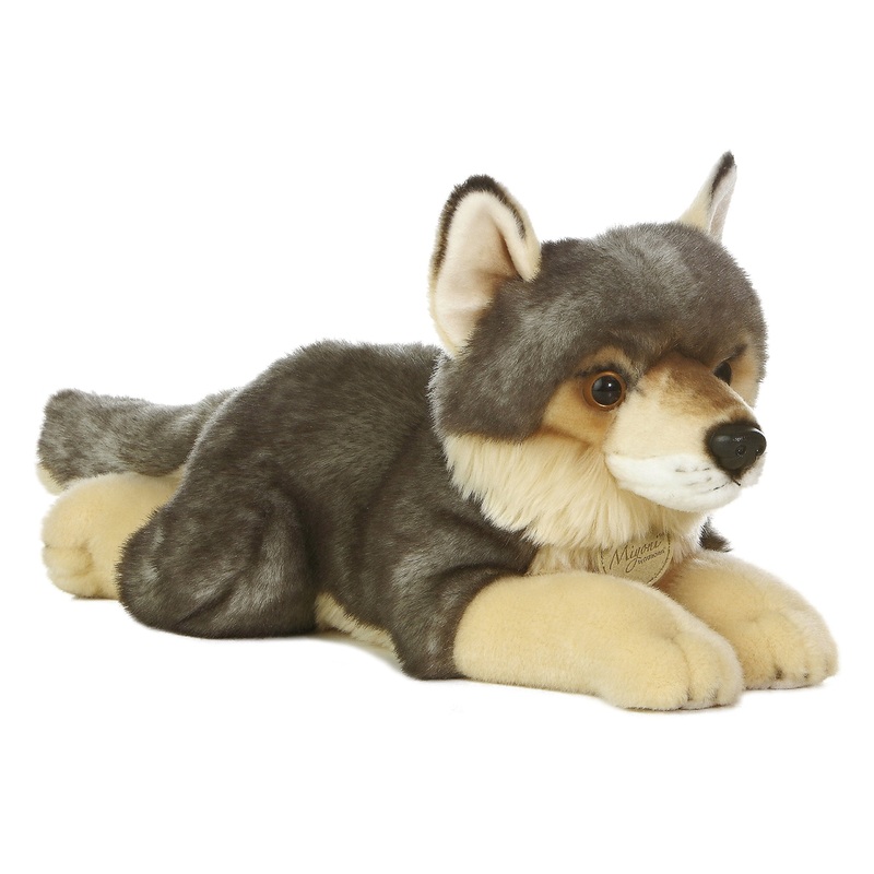 Aurora Realistic Miyoni Wolf Stuffed Animal - Lifelike Detail - Cherished Companionship - Gray 16 Inches