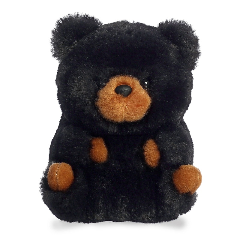 Aurora Round Rolly Pet Cuddles Black Bear Stuffed Animal - Adorable Companions - On-The-Go Fun - Black 5 Inches
