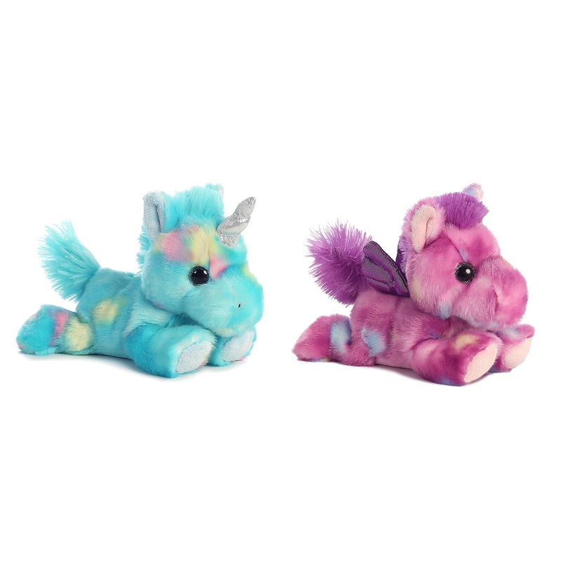 Bundle Of 2 Aurora 7' Stuffed Beanbag Animals - Blueberry Ripple Unicorn & Tutti Frutti Pegasus