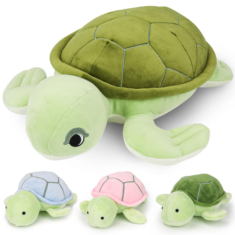 16 Inch Turtle Stuffed Animals Toys For Ages 3 4 5 6 7 8+ Years Old Kids - Mommy Turtle With 3 Baby Turtle In Her Tummy, Idea Xm
