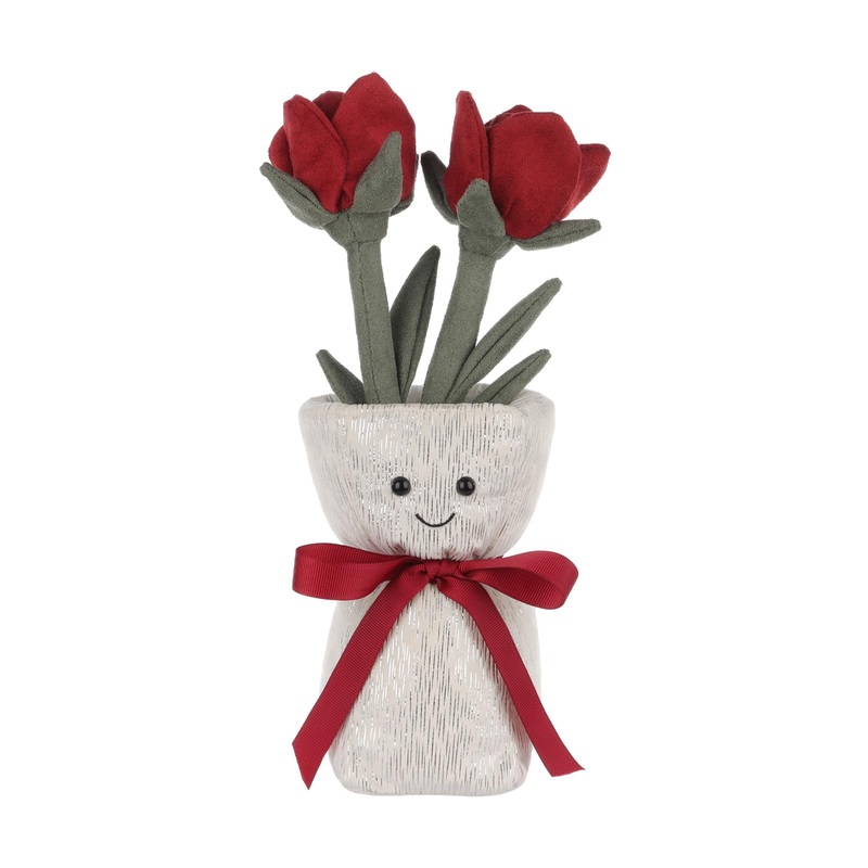Apricot Lamb Rose Vase Plush Stuffed Flowers For Kids, Soft Cute Plushies Toys For Baby Girl And Boy, Fluffy Rose Vase Red 11.9