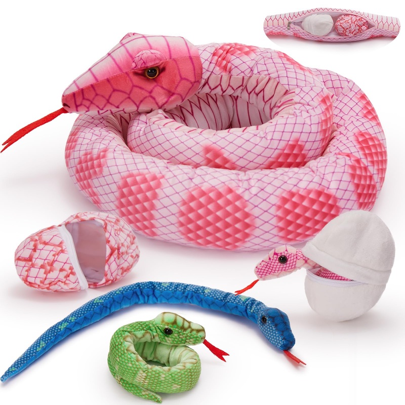 Tezituor Giant Stuffed Snake Plush Realistic Snake With 3 Babies&2 Eggs, 80 Inches Pink Snake Toy Birthday Valentines Gifts For