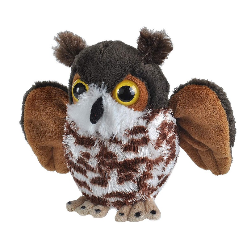 Wild Republic Great Horned Owl Plush, Stuffed Animal, Plush Toy, Kid Gifts, Pocketkins, 5'