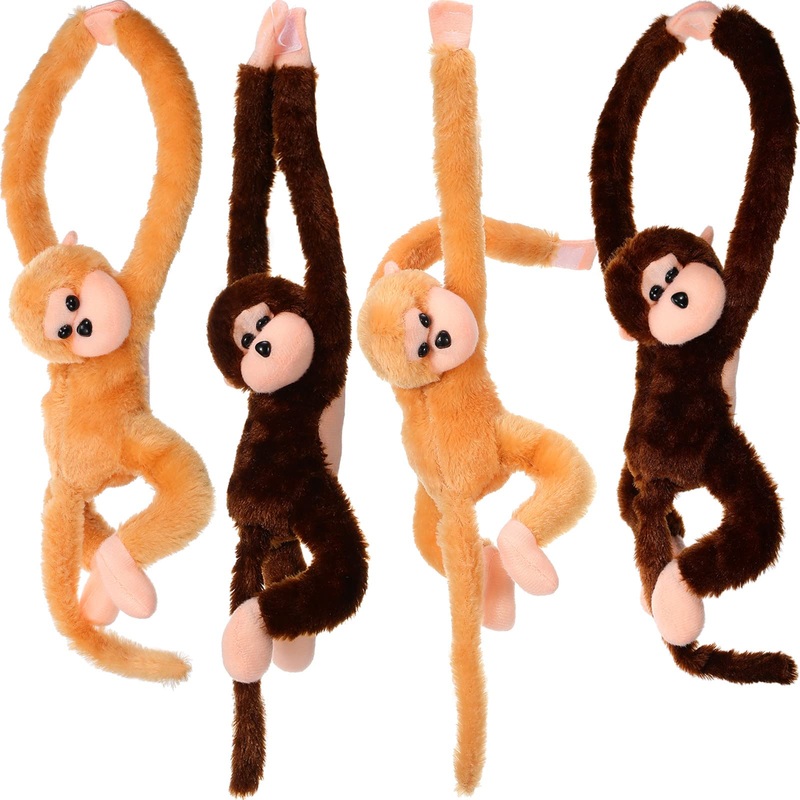 Chivao Set Of 4 Stuffed Monkey Hanging Stuffed Animal Monkey Plush Toy Large Animal With Loop For Gifts Favors(20 Inch,Dark Brow