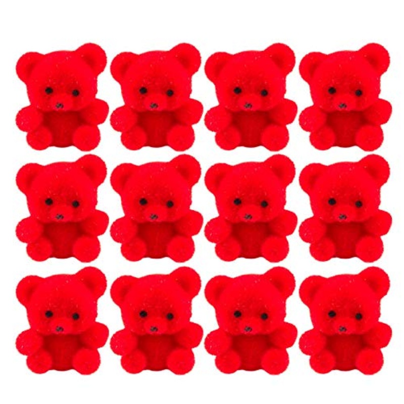 Factory Direct Craft Package Of 24 Sitting Flocked Red Miniature Teddy Bears - Tiny Bear Shaped Figurines (Size: 1 Inch)
