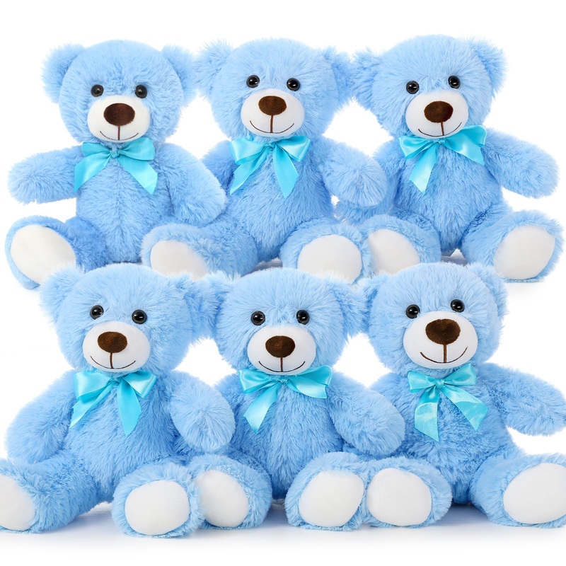 Morismos 6 Pack Teddy Bear Bulk, Soft Bulk Teddy Bear Stuffed Animals 14 Inch, Small Bear Plush For Baby Shower, Kids, Blue