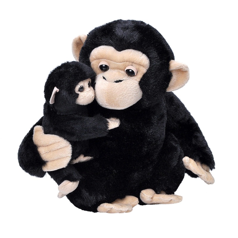 Wild Republic Mom And Baby Chimpanzee, Stuffed Animal, 12 Inches, Gift For Kids, Plush Toy, Fill Is Spun Recycled Water Bottles