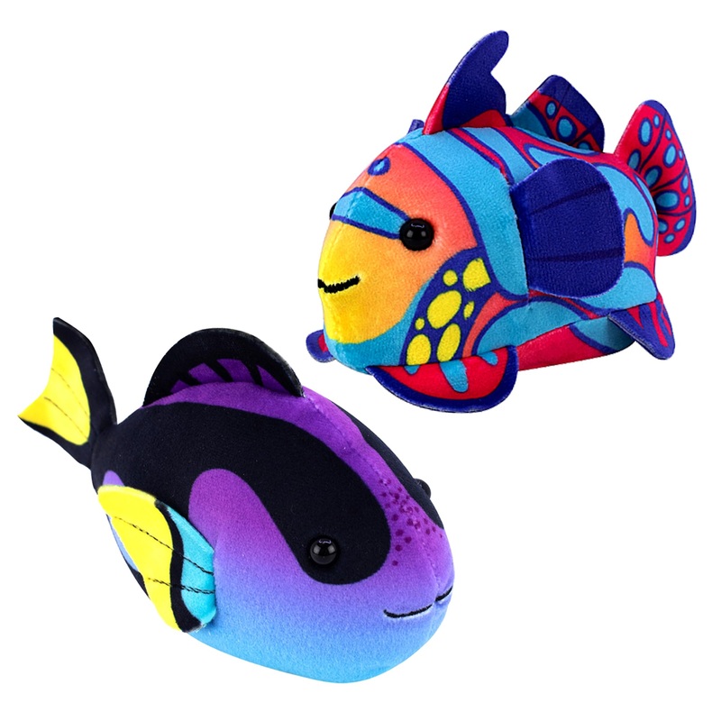 Zhuzhu (Mandarin + Blue Tang Fish 2-Pack C | Stuffed Animals With Motor Inside | Robotic Fish Toys Suitable For Ocean Party Favo