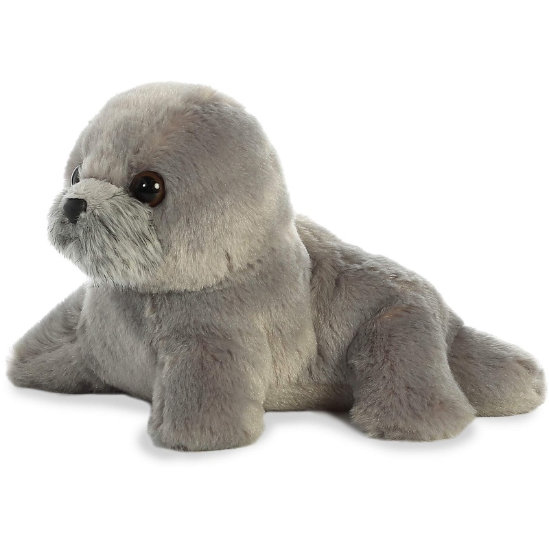 Aurora Adorable Mini Flopsie Harpo Seal Stuffed Animal - Playful Ease - Timeless Companions - Gray 8 Inches