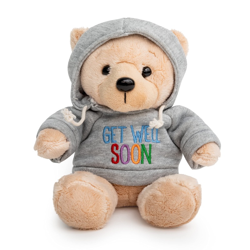 Ganz 9' Get Well Soon Teddy Bear With Gray Hoodie - Feel Better Gift For Kids & Women (Tan Nose Stuffed Animal)