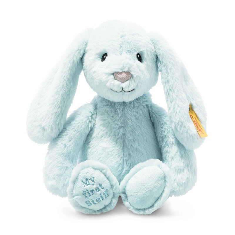Steiff Soft Cuddly Friends My First Hoppie Rabbit 10', Premium Stuffed Animal, Light Blue